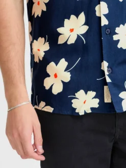 BLEND Hemden<Herren Kurzarmhemd - BHADAN blau gemustert