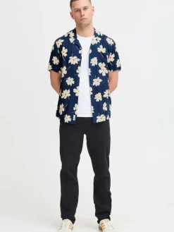 BLEND Hemden<Herren Kurzarmhemd - BHADAN blau gemustert