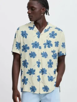 BLEND Hemden<Herren Kurzarmhemd - BHADAN beige gemustert