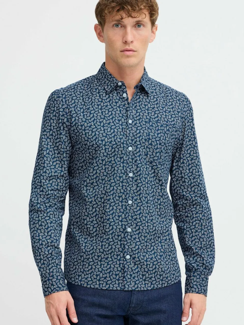 BLEND Hemden<Herren Kurzarmhemd - BHAGGE blau gemustert