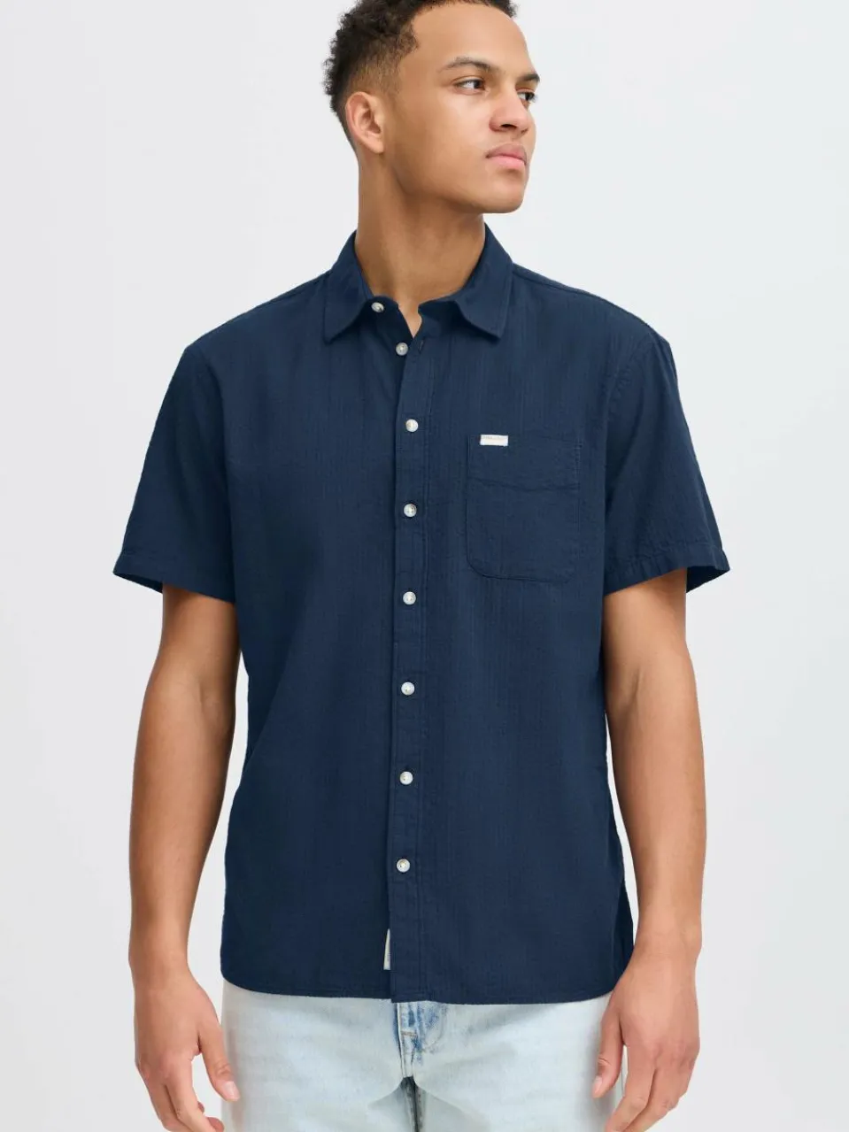 BLEND Hemden<Herren Kurzarmhemd - BHALKE blau strukturiert