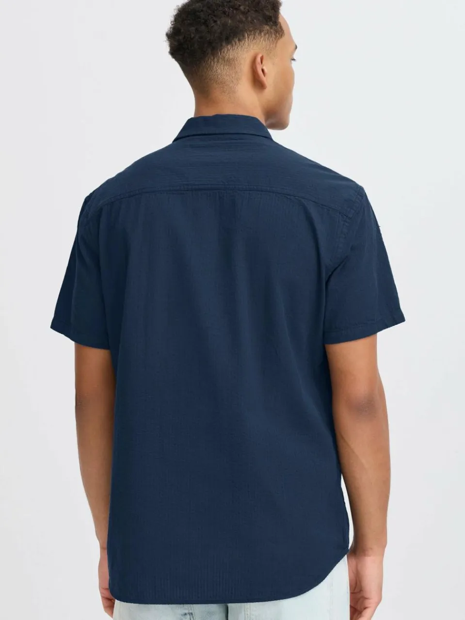 BLEND Hemden<Herren Kurzarmhemd - BHALKE blau strukturiert