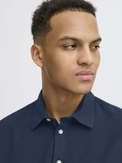 BLEND Hemden<Herren Kurzarmhemd - BHALKE blau strukturiert