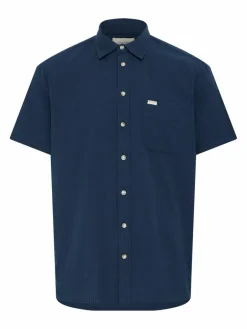 BLEND Hemden<Herren Kurzarmhemd - BHALKE blau strukturiert