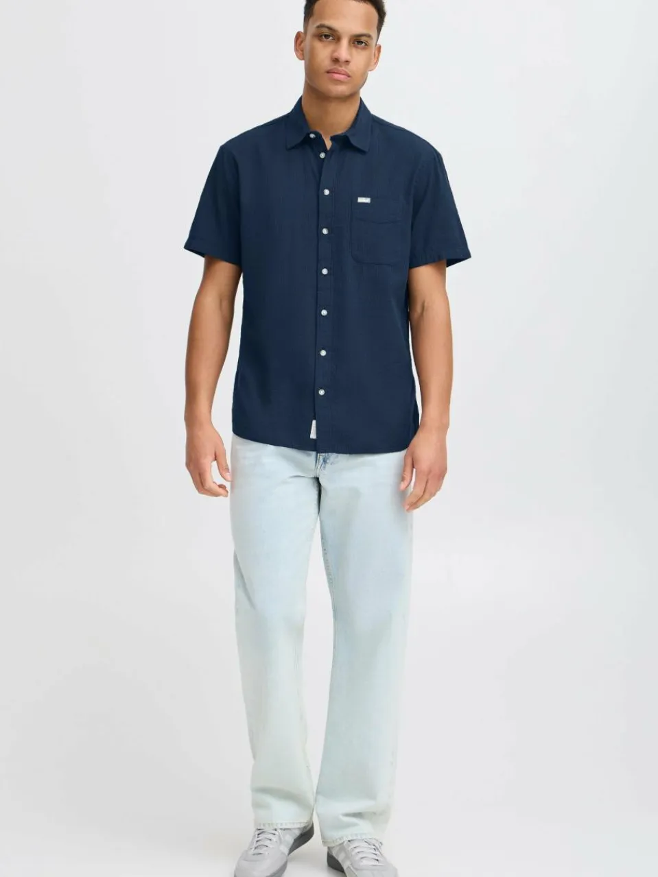 BLEND Hemden<Herren Kurzarmhemd - BHALKE blau strukturiert