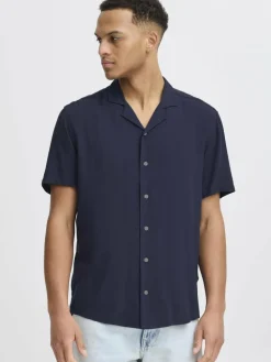 BLEND Hemden<Herren Kurzarmhemd - BHAURAN blau uni