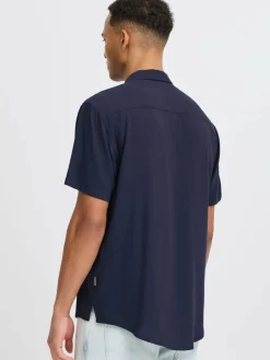 BLEND Hemden<Herren Kurzarmhemd - BHAURAN blau uni
