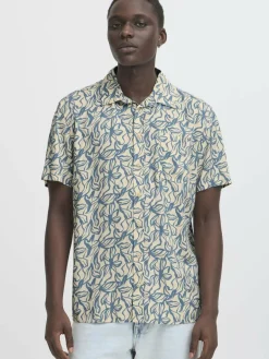 BLEND Hemden<Herren Kurzarmhemd - BHAVIAN blau gemustert