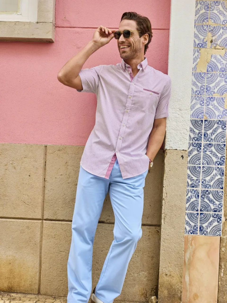 BABISTA Hemden<Herren Kurzarmhemd - LENDIR rot gestreift