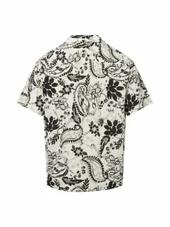 Selected Hemden<Herren Kurzarm-Hemd - SLHRelaxair ecru schwarz gemustert