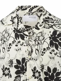 Selected Hemden<Herren Kurzarm-Hemd - SLHRelaxair ecru schwarz gemustert