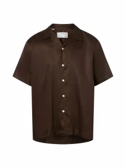 Selected Hemden<Herren Kurzarm-Hemd mit Leinen-Anteil - SLHRegnoa schoko uni