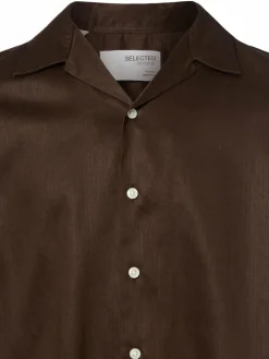 Selected Hemden<Herren Kurzarm-Hemd mit Leinen-Anteil - SLHRegnoa schoko uni