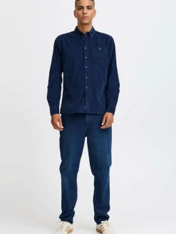 BLEND Hemden<Herren Langarmhemd blau gemustert