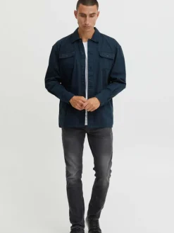 BLEND Hemden<Herren Langarmhemd blau uni