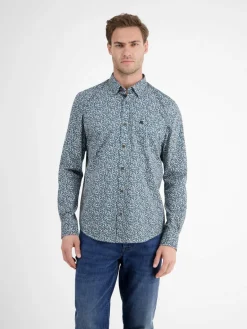 LERROS Hemden<Herren Langarmhemd blau gemustert