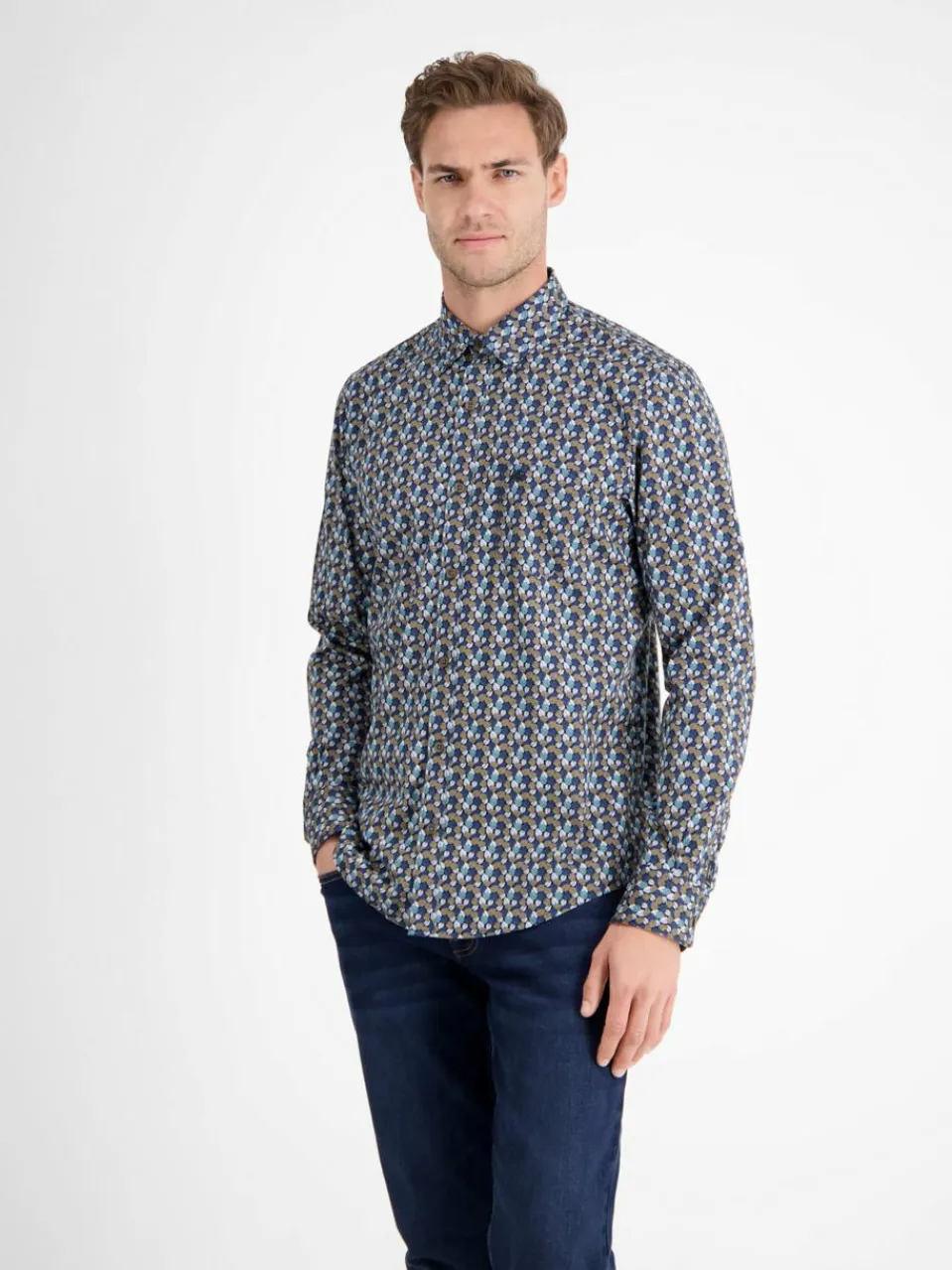 LERROS Hemden<Herren Langarmhemd kastanie gemustert