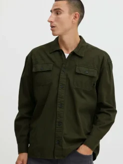 BLEND Hemden<Herren Langarmhemd grün uni