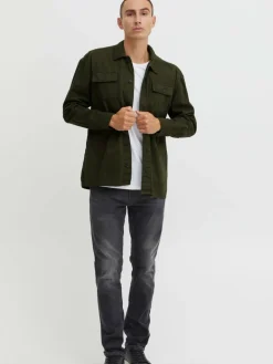 BLEND Hemden<Herren Langarmhemd grün uni