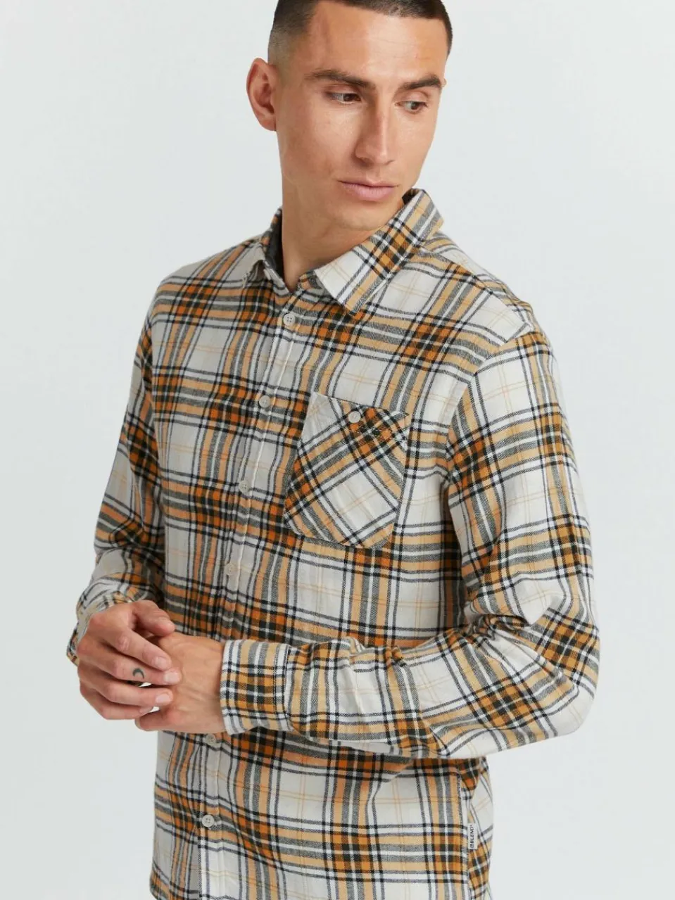 BLEND Hemden<Herren Langarmhemd gold kariert