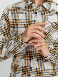 BLEND Hemden<Herren Langarmhemd gold kariert