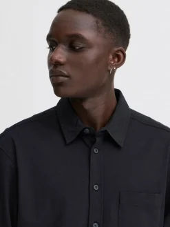 BLEND Hemden<Herren Langarmhemd - BHALO schwarz uni