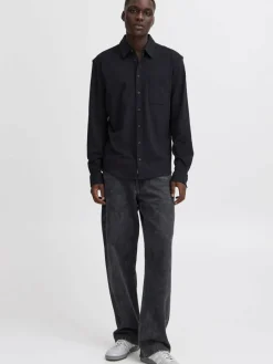 BLEND Hemden<Herren Langarmhemd - BHALO schwarz uni