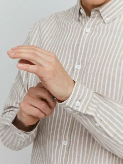 Indicode Hemden<Herren Langarmhemd - IDHanko beige gestreift