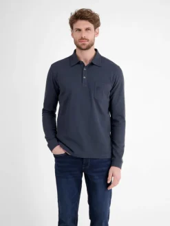 LERROS Poloshirts<Herren Langarm-Poloshirt marine uni