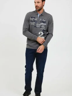 FQ1924 Poloshirts<Herren Langarm-Poloshirt - FQRagnvald grau bedruckt
