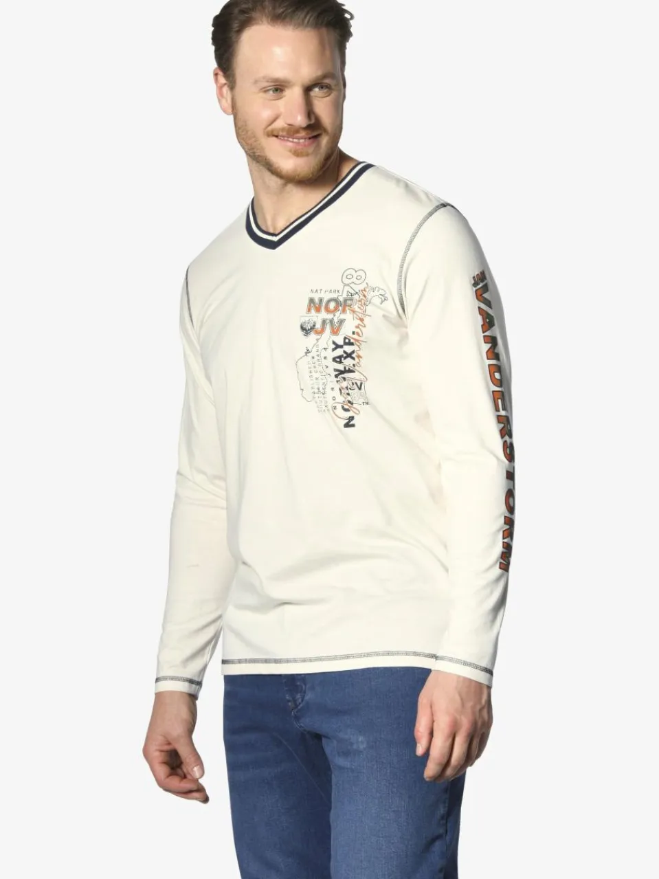 Jan Vanderstorm Shirts<Herren Langarmshirt - RAGNHILD vanille bedruckt