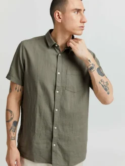 Solid Hemden<Herren Leinenhemd - SDAllan grün uni