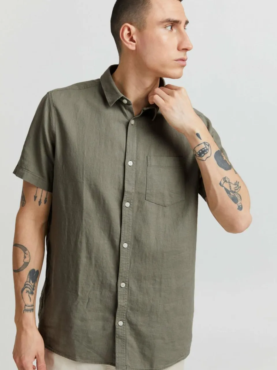 Solid Hemden<Herren Leinenhemd - SDAllan grün uni