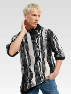 Carlo Colucci Pullover & Strickjacken|Poloshirts<Herren Poloshirt - Erhard schwarz gemustert