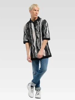 Carlo Colucci Pullover & Strickjacken|Poloshirts<Herren Poloshirt - Erhard schwarz gemustert