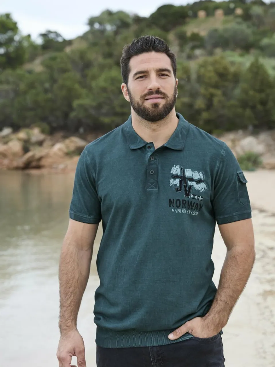 Jan Vanderstorm Poloshirts<Herren Poloshirt - ALSING petrol bedruckt