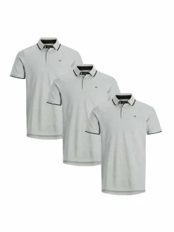 Jack & Jones Poloshirts<Herren Poloshirt - 3er Pack Paulos - Slim Fit hellgrau uni