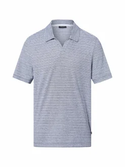 MAERZ Poloshirts<Herren Poloshirt mit Leinen-Anteil marine weiß gestreift