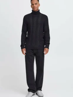 BLEND Pullover & Strickjacken<Herren Rollkragenpullover - BHBASIM schwarz strukturiert