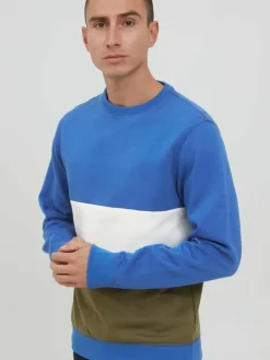 BLEND Sweatshirts & Sweatjacken<Herren Rundhalspullover blau gemustert