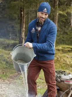 Jan Vanderstorm Mützen & Caps<Herren Strickjacke mit Mütze - APKE blau bedruckt