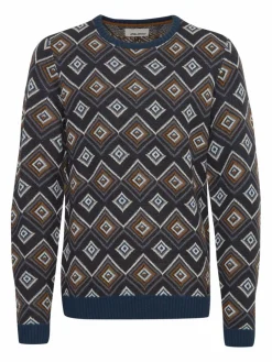 BLEND Pullover & Strickjacken<Herren Strickpullover blau gemustert