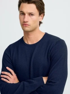 BLEND Pullover & Strickjacken<Herren Strickpullover - BHREDHILL blau strukturiert