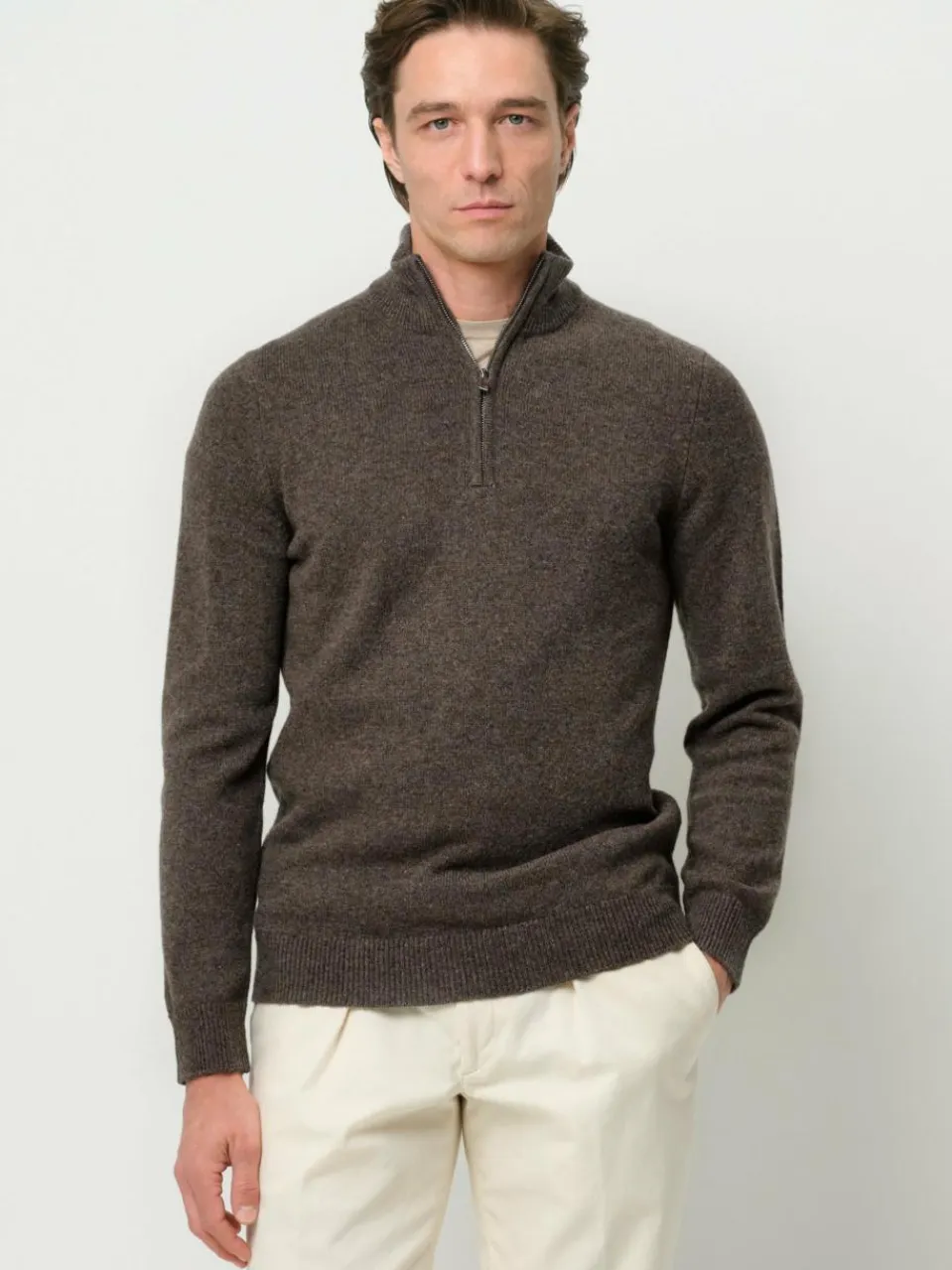 Profuomo Pullover & Strickjacken<Herren Troyer braun uni