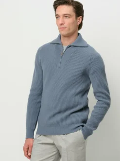 Profuomo Pullover & Strickjacken<Herren Troyer blau uni