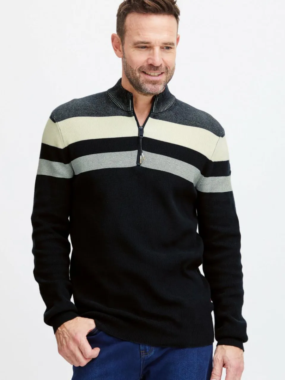 FQ1924 Pullover & Strickjacken<Herren Troyer - FQKyle blau gestreift