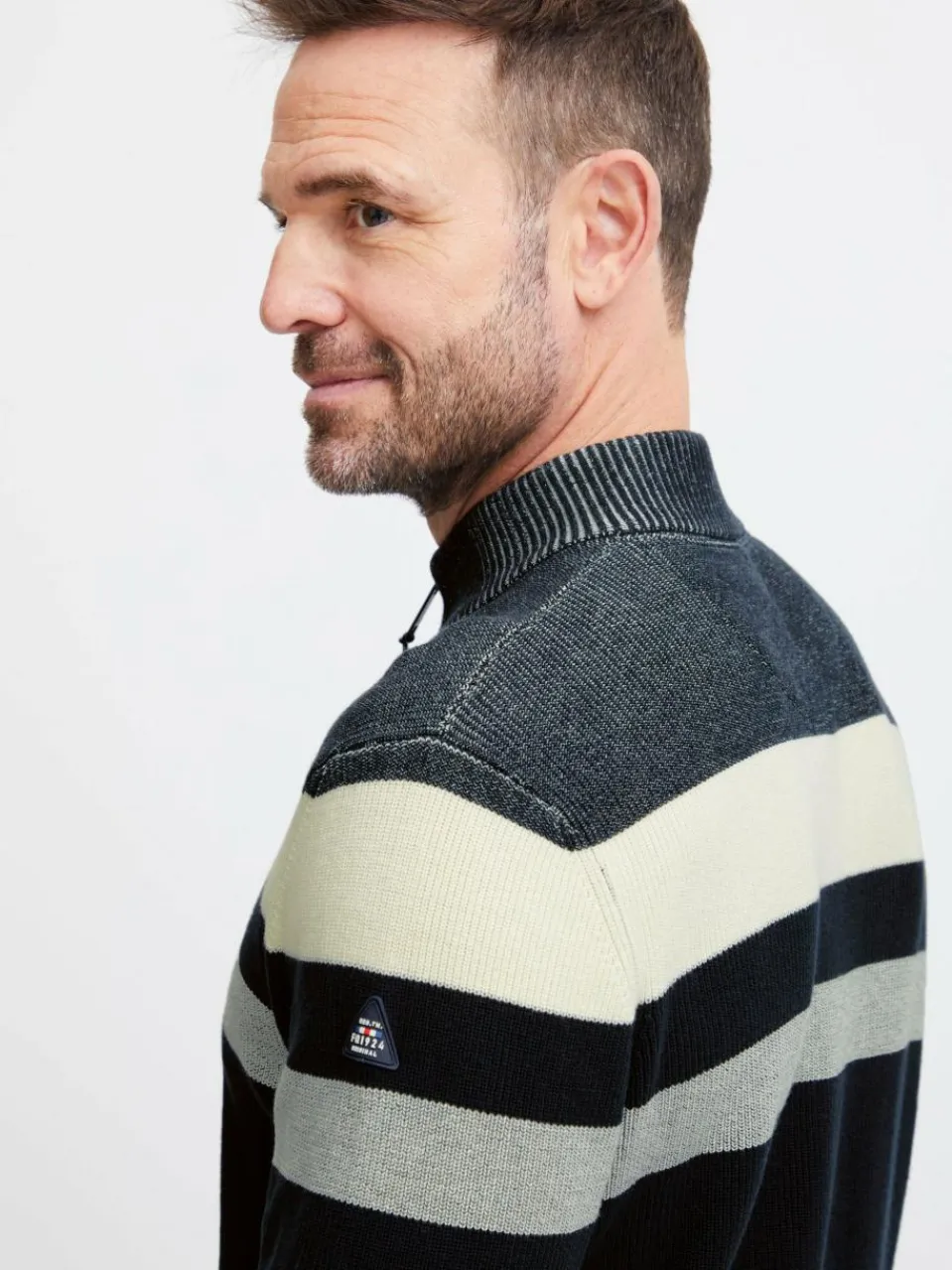 FQ1924 Pullover & Strickjacken<Herren Troyer - FQKyle blau gestreift