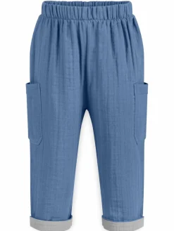 Mababu Jungen<Jungen Hose - Musselin blau uni
