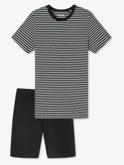 Schiesser Jungen<Jungen Kurzer Schlafanzug - Basic Kids schwarz gestreift
