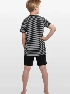 Schiesser Jungen<Jungen Kurzer Schlafanzug - Basic Kids schwarz gestreift